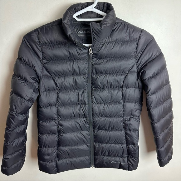 Eddie Bauer Down Puffer Jacket Women's Size Medium Lightweight Packable Black - Picture 1 of 9